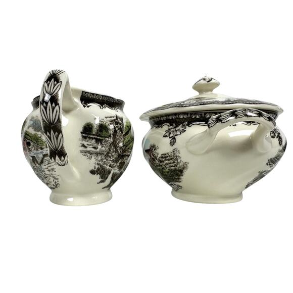 Johnson Bros Friendly Village England Vintage Creamer & Sugar Bowl w/Lid - Picture 3 of 11